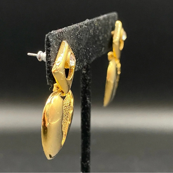 Gothic Style Dripping Heart Gold Plated Dangle Earrings with Rhinestone Accent - Picture 7 of 9